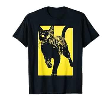 Amazon.com: Black Cat Yellow Print Men Women Kids T-Shirt